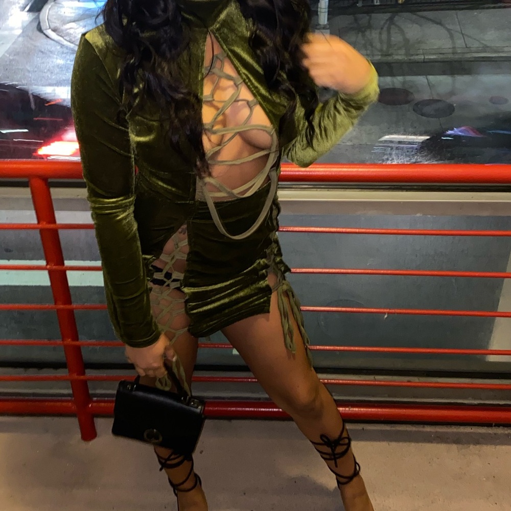Green velvet dress